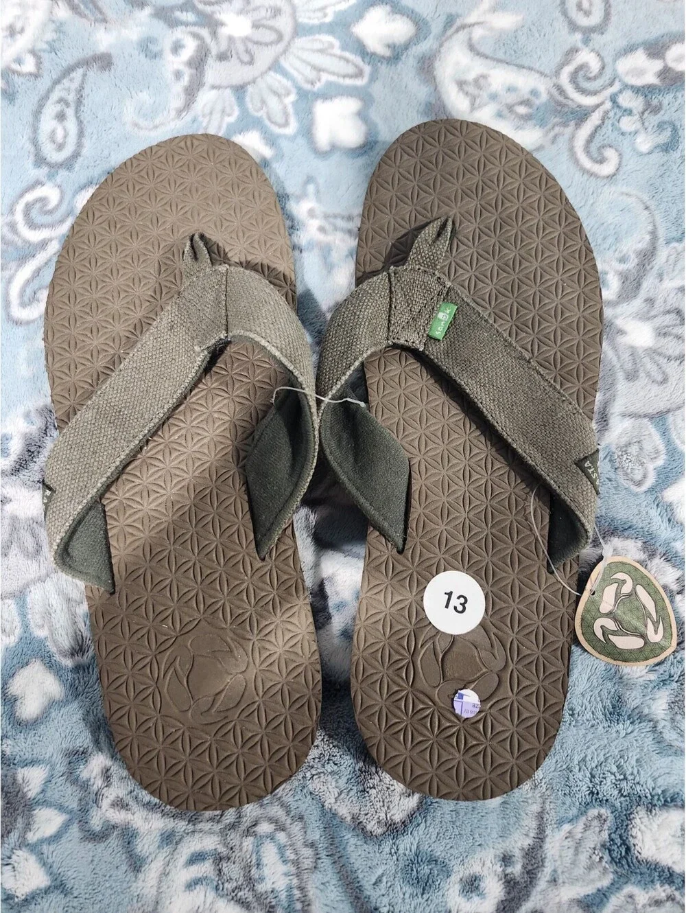 Sanuk Flip Flops Mens Brown Woven Hemp Comfort Sandal Slip On Slipper OG Squoosh